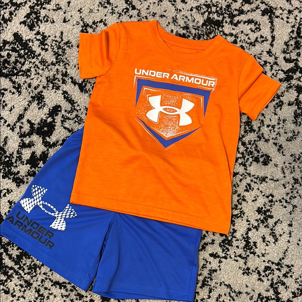 Under Armour Kids Orange Tee and Blue Shorts Set